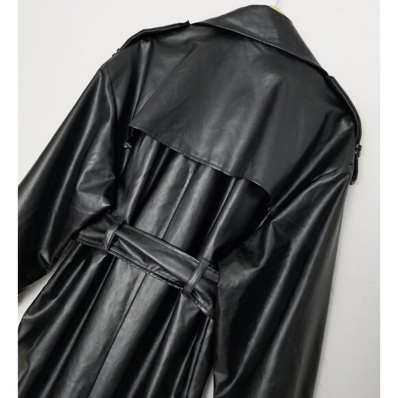 NEW Lovers and Friends Barrett Faux Leather Long Coat Black Belted Oversized S - Picture 10 of 16